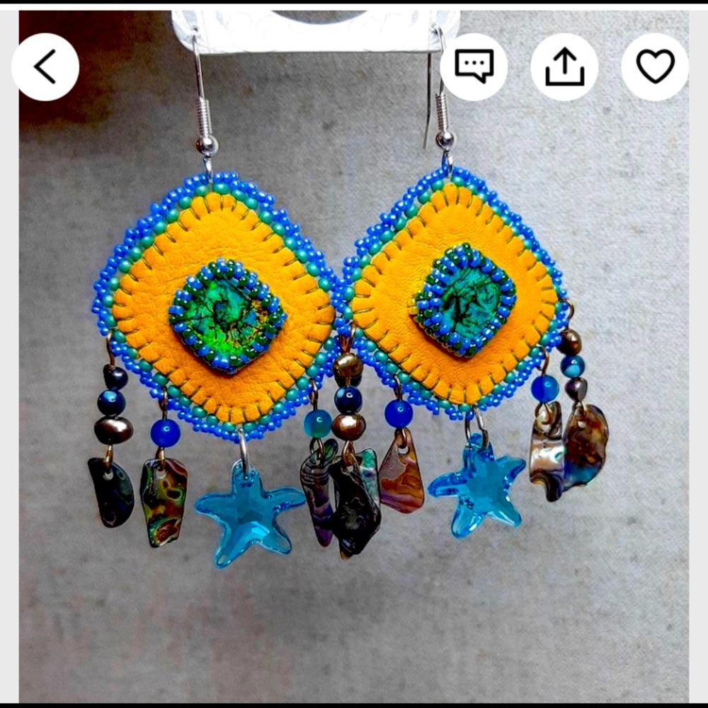 Monarch Sterling Opal Beaded Beadwork Embroidery Earrings Swarovski Starfish Gem